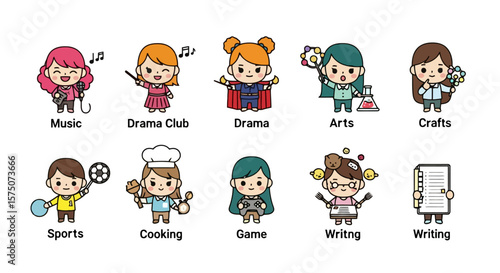 Extracurricular Activities Cartoon Icons Set