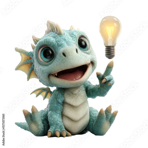 Adorable Dragón 3D Infantil Apuntando a Nueva Idea Aislado