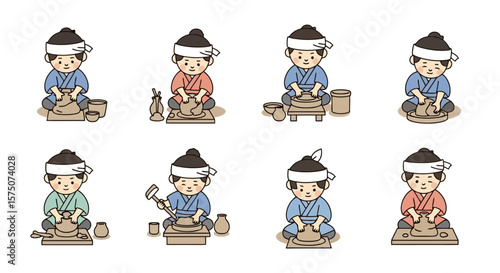 Traditional Potter's Craft: A Cartoon Illustration of an Artisan Shaping Clay