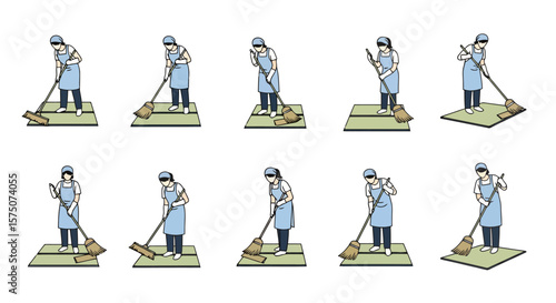 Sweeping Action: Cleaning Illustration Sequence