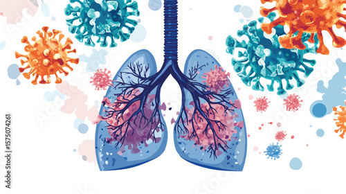 Human Lungs Alveoli with Pneumonia Cartoon Design