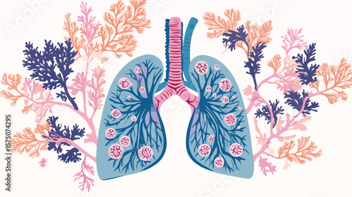 Detailed Cartoon Design of Human Lungs with Alveoli for Medical Illustrations
