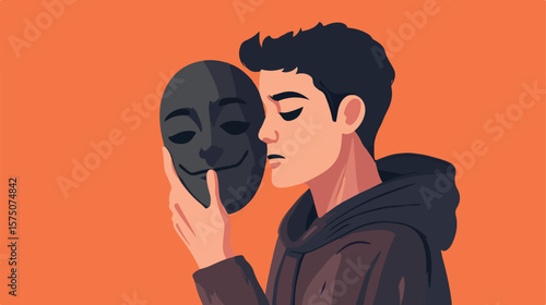 Man Holding Sad Mask Illustration