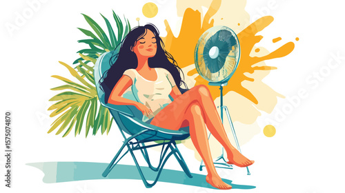 Sultry Girl in Heat: Captivating Illustration of Woman Struggling with Temperature