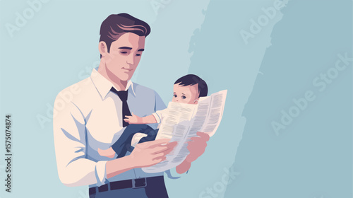 Corporate Man Holding Baby - Modern Workplace Concept Illustration