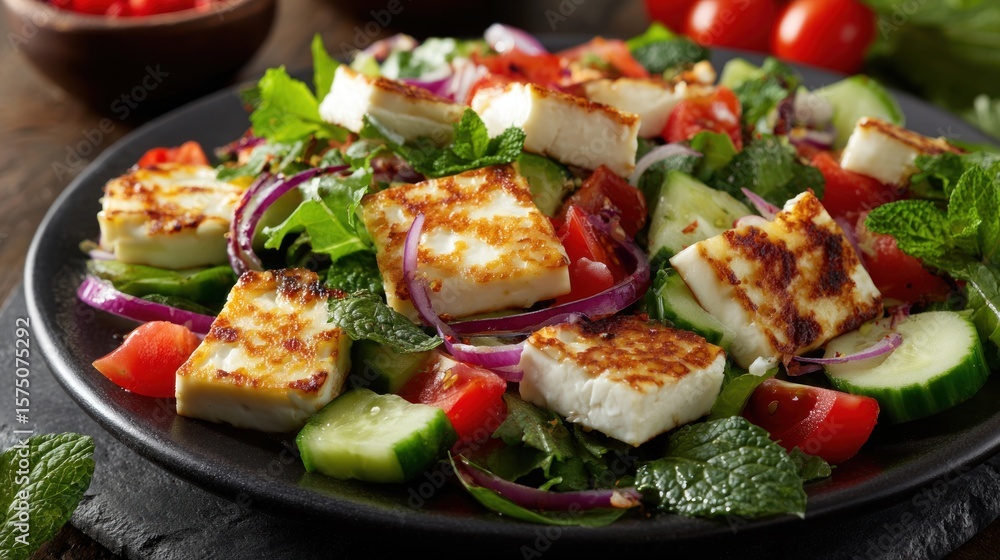 Grilled cheese salad with fresh vegetables Grilled cheese salad with fresh vegetables