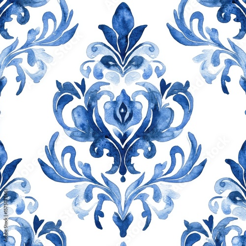 Watercolor damask pattern, elegant design, wallpaper background. Possible use Fabric