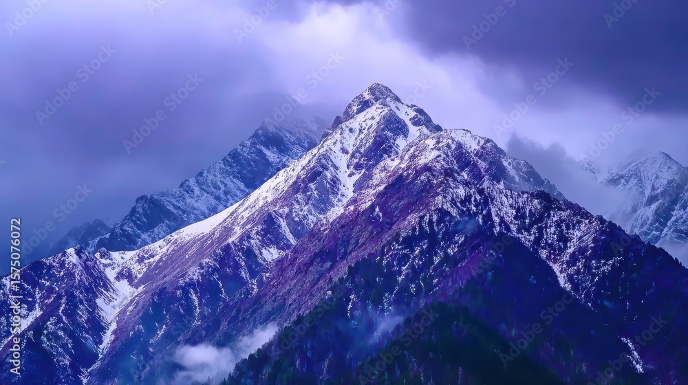 Obraz premium Majestic Snow Mountains Landscape with Misty Clouds, Mountain Peak, Scenic Nature