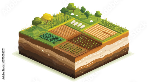 Isometric Block with Layers of Earth Farm Land Image