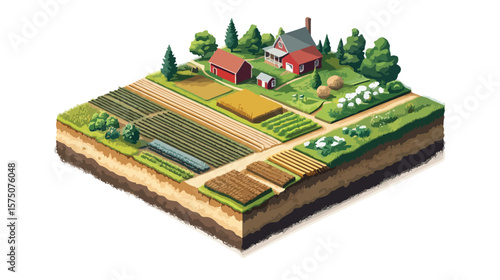 Isometric Earth Layers Block Farmland