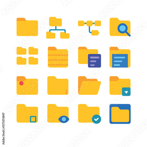 UI Folder Elements modern flat .folder tab, folder tree view, breadcrumb folder path, folder search bar, folder icon grid, folder icon list, folder context menu, folder properties