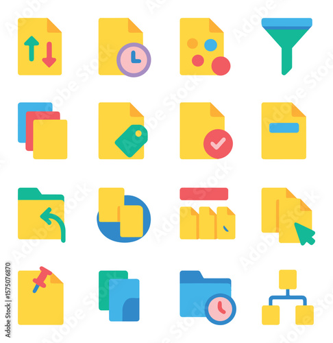 File Organization modern flat .Sort by name, sort by date, sort by size, filter files, group files, tag file, mark file, label file, organize folder, categorize file, batch rename,