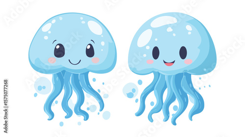Colorful Jellyfish Childish Cartoon Illustration in Flat Style