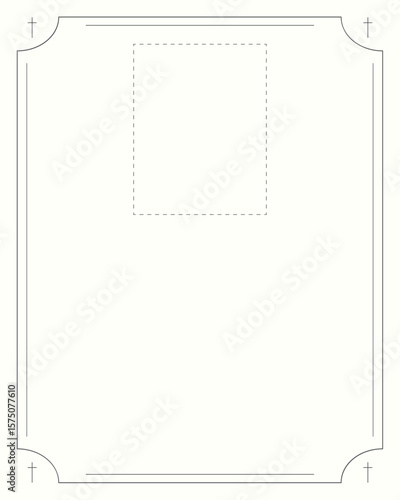 Funeral card. Minimalist black border with room for photo and farewell text.