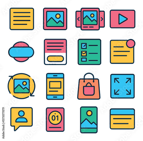 Ad Format Variations modern flat .Text ad, image ad, carousel ad, video snippet, call-to-action button, lead form ad, survey ad, sponsored content, animated ad, in-app banner,