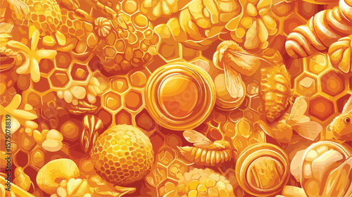 Elegant Honey Pattern with Honeycombs and Jars