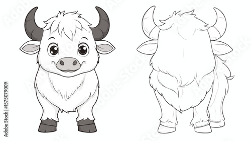 Cute Little Ox Cartoon Character Coloring Page for Kids