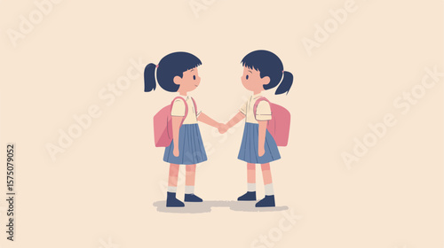 Young School Children Holding Hands Together with Smiles