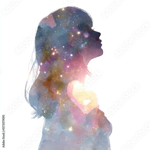 Wallpaper Mural Woman contemplating cosmos, profile, inner peace, background stars. Possible use meditation poster Torontodigital.ca