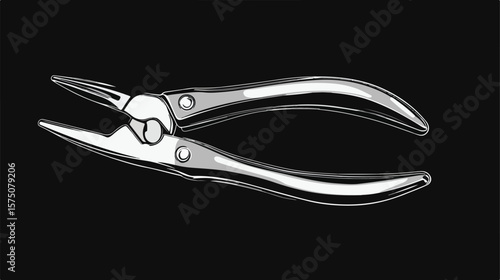 Precision Black and White Long Nose Plier Flat Vector Icon