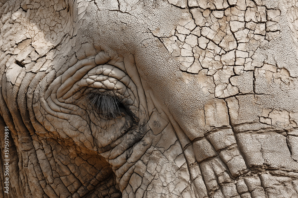 Fototapeta premium African Elephant Skin Close-up: Textured Dry Wrinkles