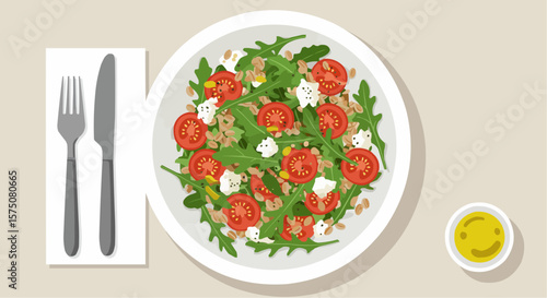 Mediterranean food salad with tomatoes and feta cheese in bowl  