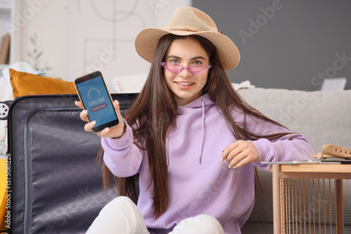 Female tourist with mobile ...