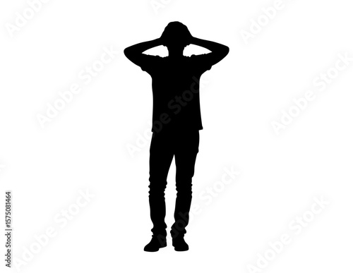 Silhouette of a man holding his head, suitable for mental health awareness campaigns, stress management resources, and psychologyrelated designs.