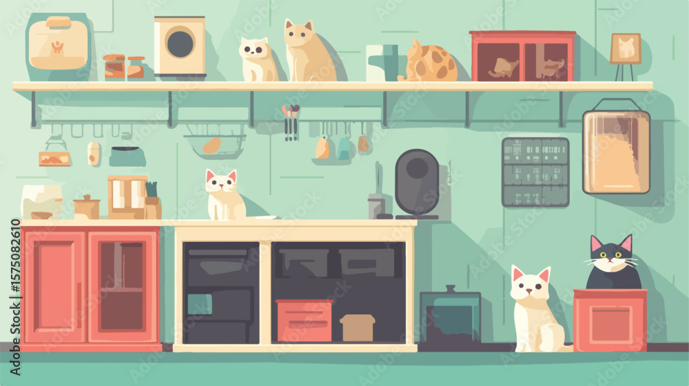 Pet Shop Flat Vector Illustration Center for Adorable Animals