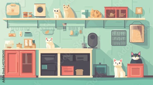 Pet Shop Flat Vector Illustration Center for Adorable Animals