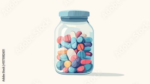 Medical Pharmacy Jar Filled with Painkillers and Antibiotics