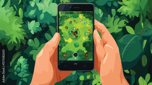 Animated Illustration of Person Playing Mobile Game on Phone