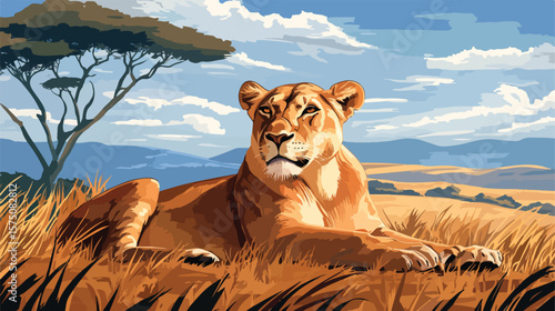 Majestic Lioness Resting in African Wilderness