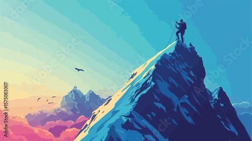 Professional Mountain Climbing Adventure Vector Illustration