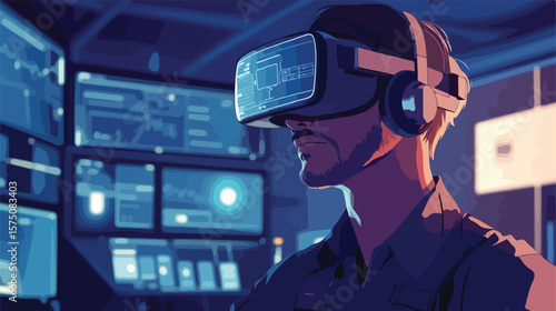 Professional Man Using Virtual Reality Technology Flat Vector Illustration