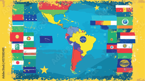 Latin America Map with Countries' Flags - Geopolitical Illustration