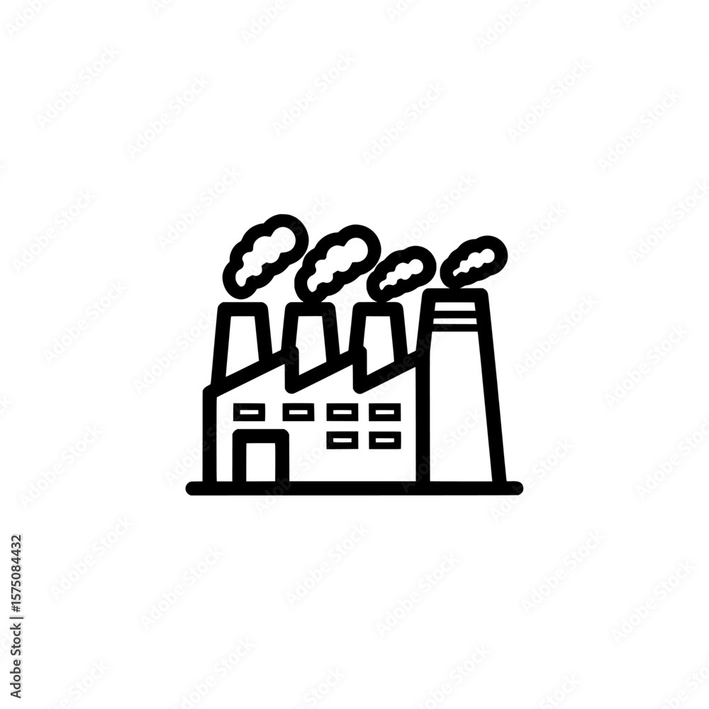 Industrial building with smokestacks representing manufacturing activity Industrial building with smokestacks representing manufacturing activity