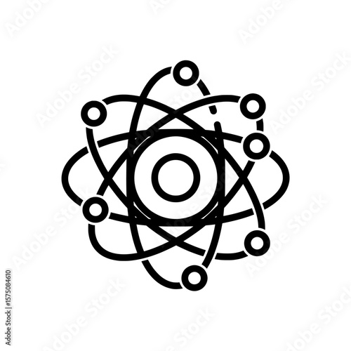 Atomic structure symbol with orbiting electrons in minimalist style