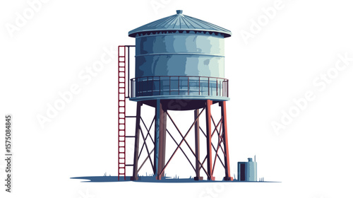 Rustic Metal Water Tower with Oval Water Tank in Countryside