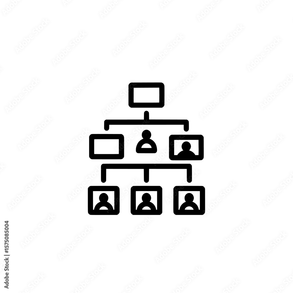 Hierarchy chart showing organizational structure with various roles Hierarchy chart showing organizational structure with various roles