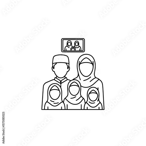 Family portrait with technology and cultural elements in a modern setting