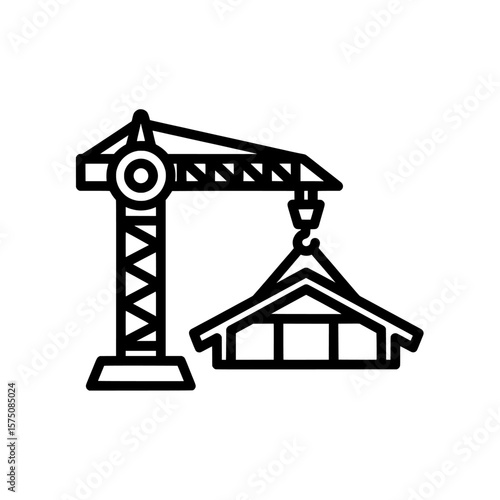 Construction crane lifting building structure at a construction site