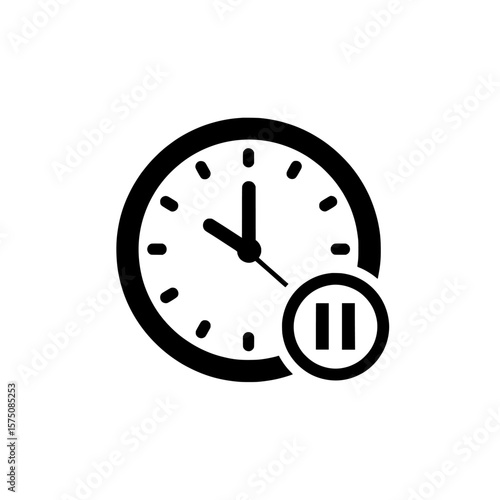 Black clock with pause symbol for time management and scheduling