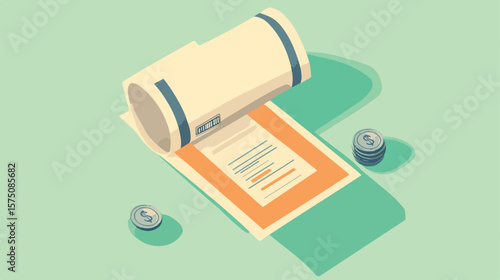 Professional Money Receipt Paper Flat Vector Illustration