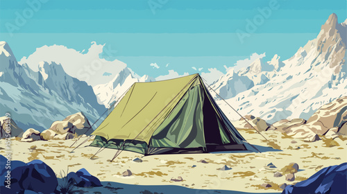 Mountain Camping Tent Flat Vector Illustration