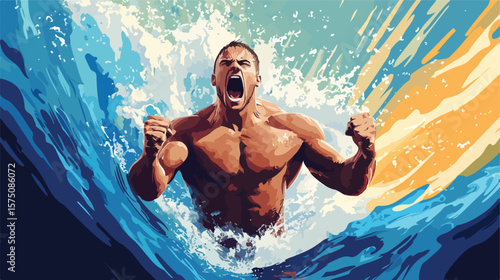 Intense Determination: Muscular Athlete Screaming in Focus