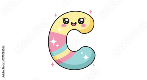 Vector cute kawaii c letter alphabet character design for kids learning and educational resources vector graphic