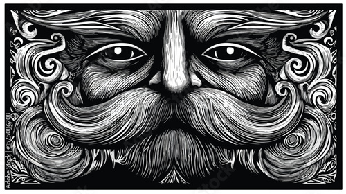 Vintage Black and White Mustache Set in Retro Style Block