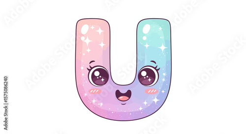 Vector cute kawaii letter u alphabet character design for kids learning and educational resources illustration