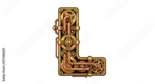 Vector steampunk letter l design with gears and pipes industrial style alphabet for creative projects and designs